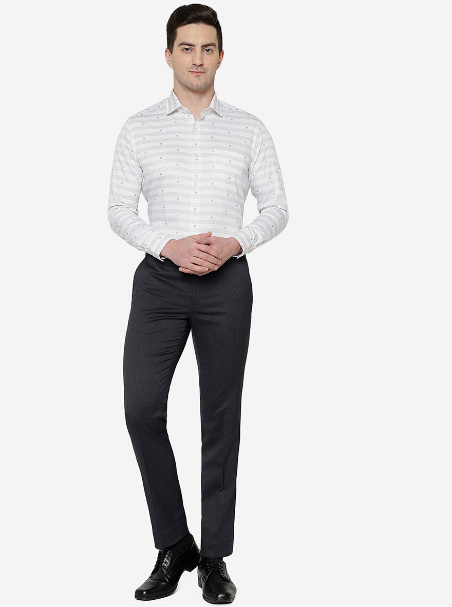 White & Grey Printed Slim Fit Formal Shirt | Greenfibre