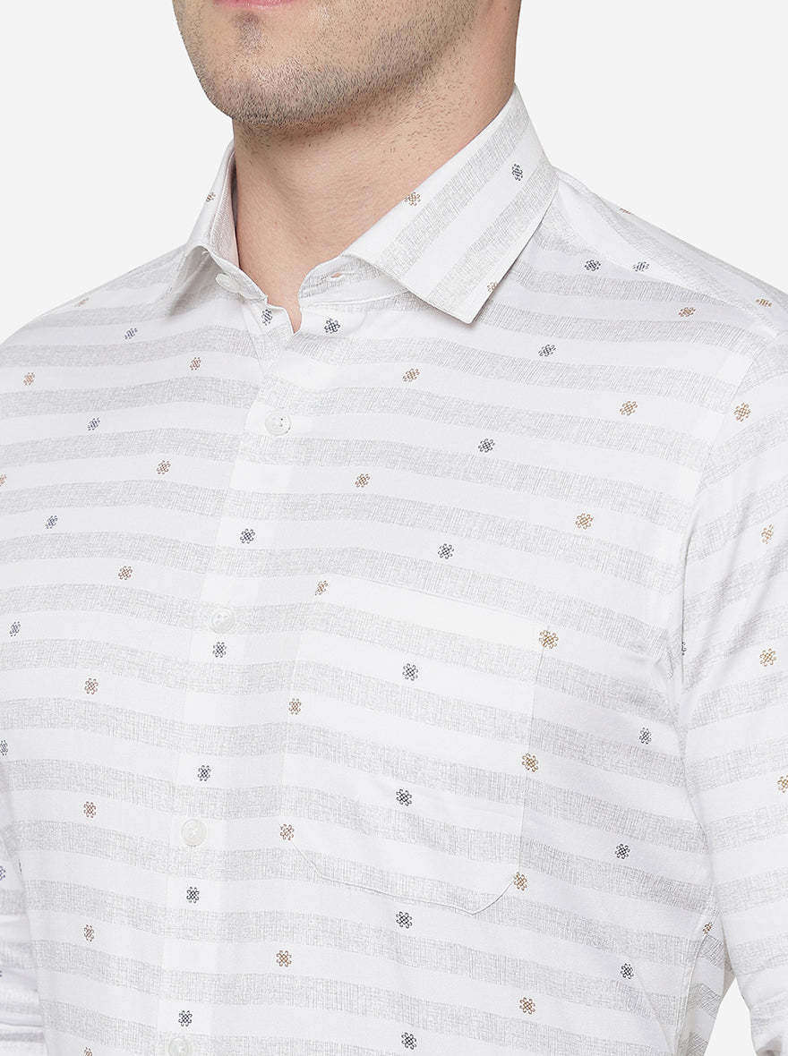 White & Grey Printed Slim Fit Formal Shirt | Greenfibre