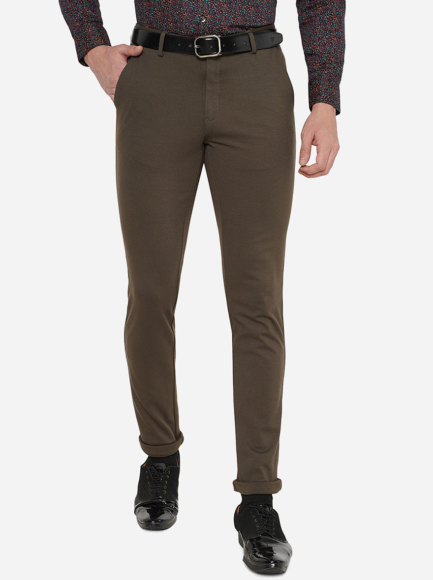 Buy Peter England Men Wine Solid Slim Fit Formal Trousers online