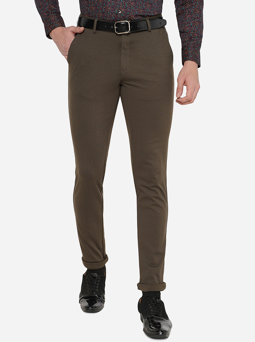 Brown Solid Slim Fit Club Wear Trouser | JB Studio