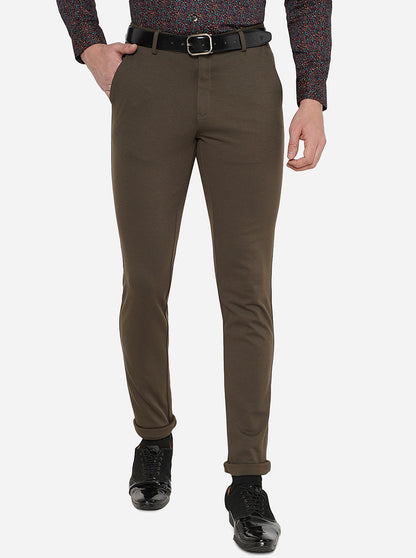 Brown Solid Slim Fit Club Wear Trouser | JB Studio