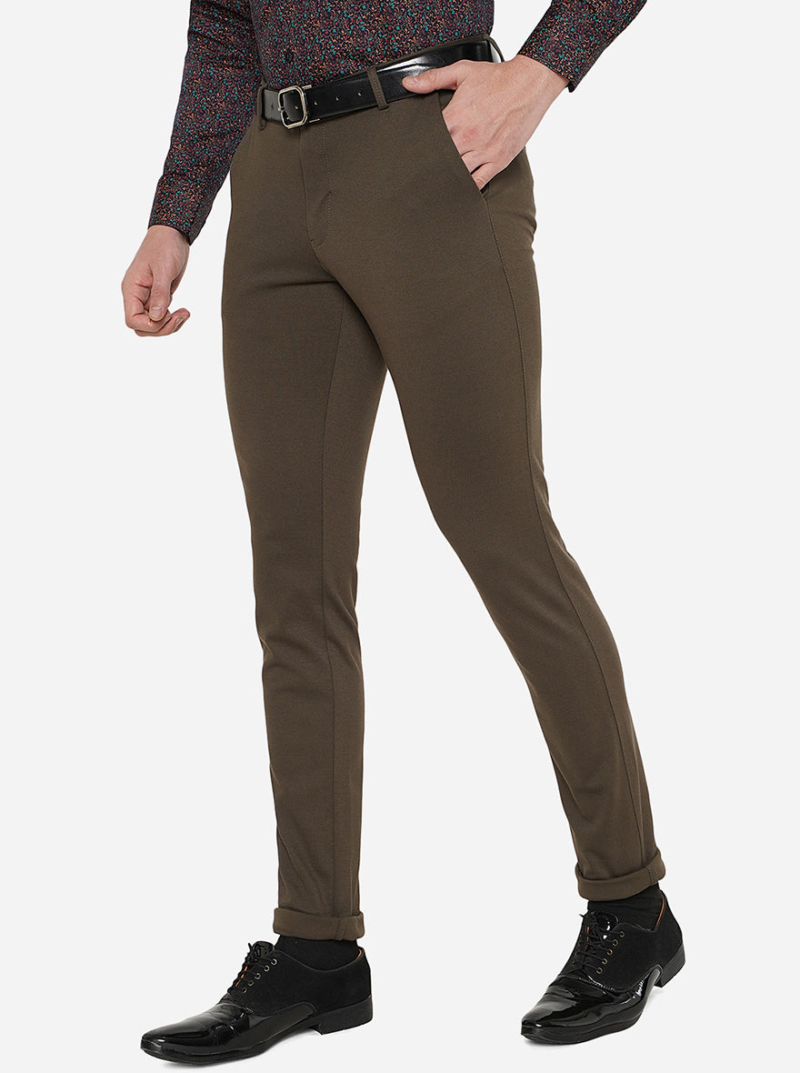 Brown Solid Slim Fit Club Wear Trouser | JB Studio