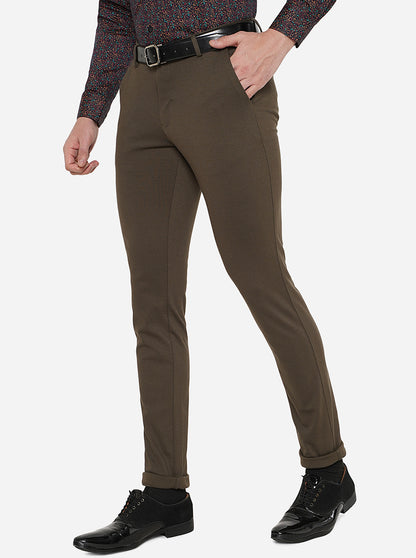 Brown Solid Slim Fit Club Wear Trouser | JB Studio