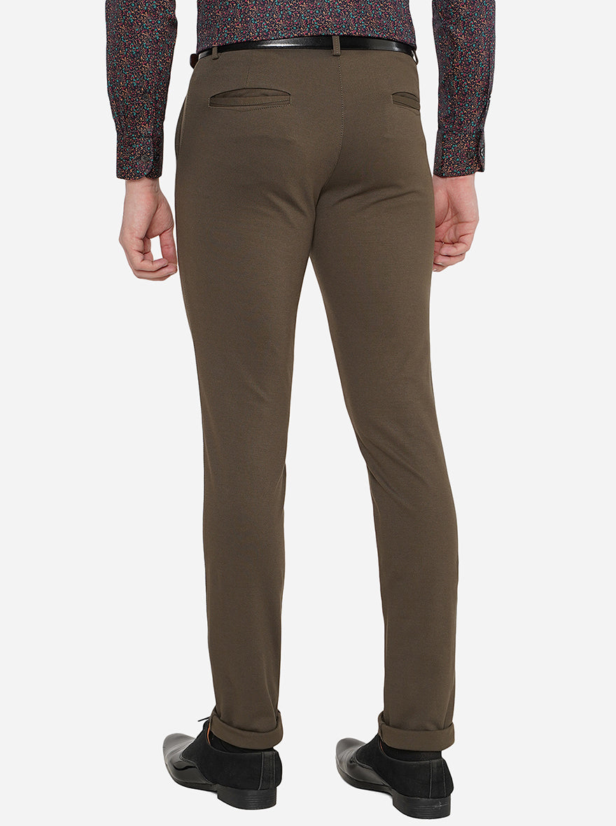Brown Solid Slim Fit Club Wear Trouser | JB Studio