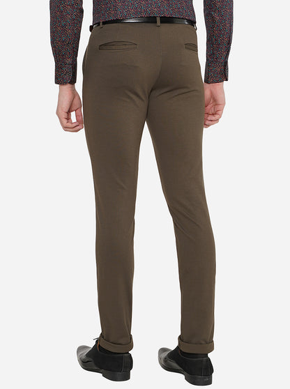 Brown Solid Slim Fit Club Wear Trouser | JB Studio