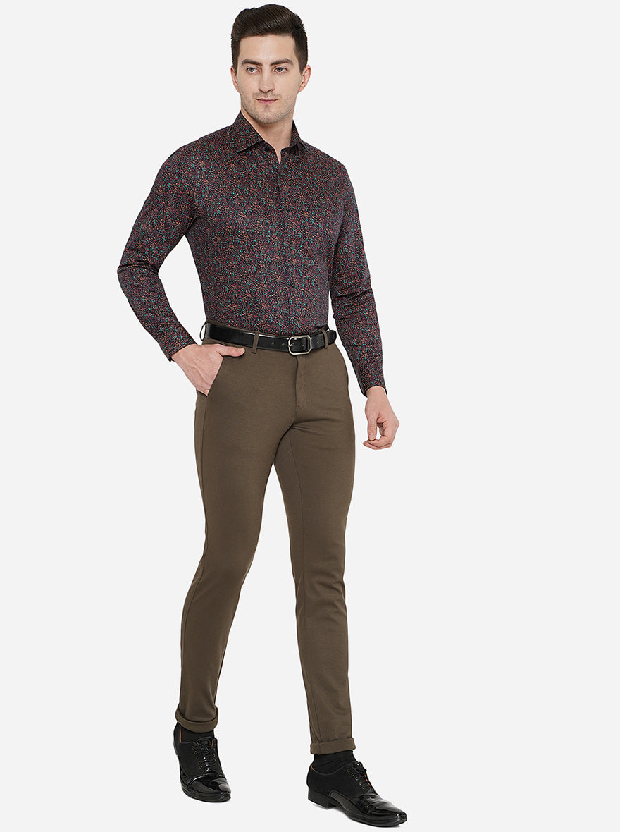 Brown Solid Slim Fit Club Wear Trouser | JB Studio