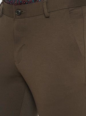 Brown Solid Slim Fit Club Wear Trouser | JB Studio