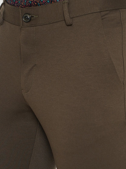 Brown Solid Slim Fit Club Wear Trouser | JB Studio