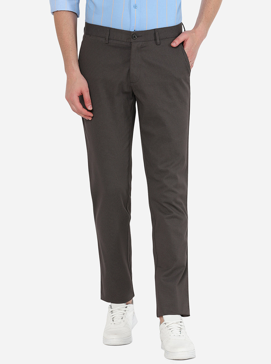 Brown Checked Uno Fit Casual Trouser | JadeBlue