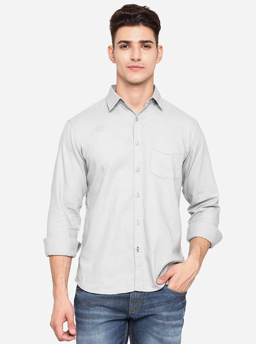 Grey Solid Slim Fit Semi Casual Shirt | Greenfibre