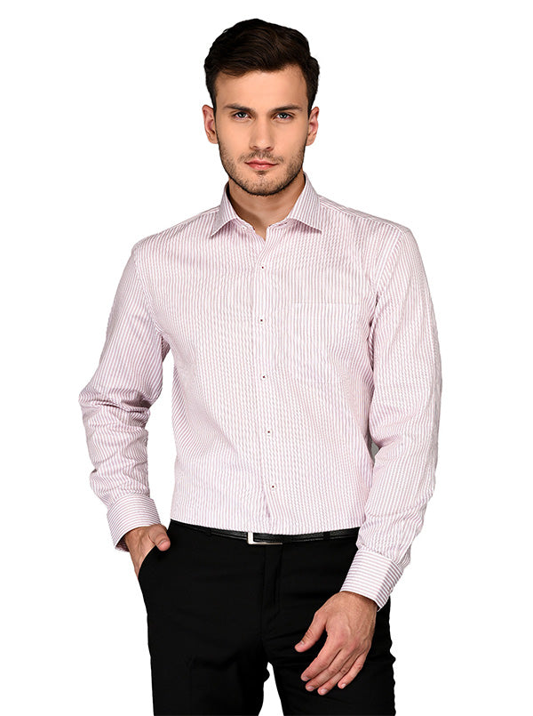 JadeBlue White & Red Striped Regular Fit Formal Shirt