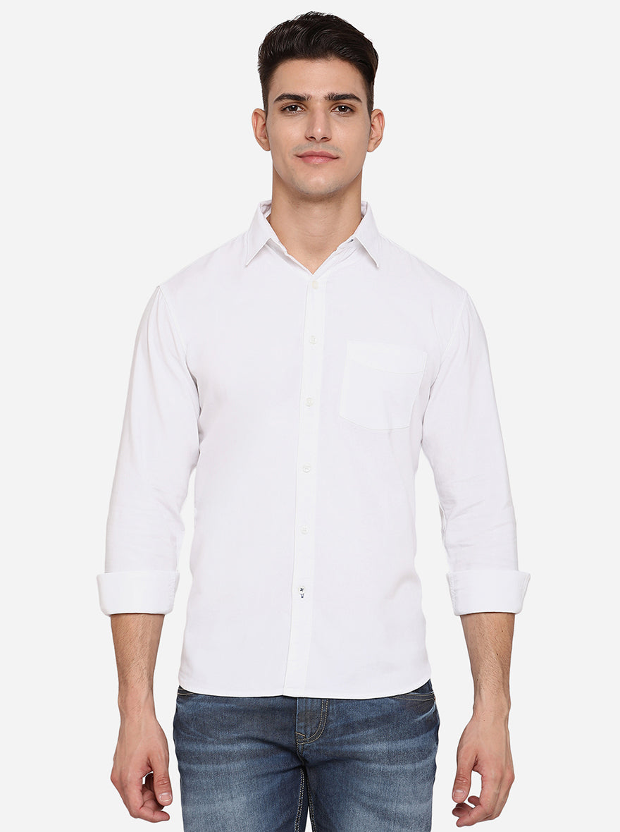 Bright White Solid Slim Fit Semi Casual Shirt | Greenfibre