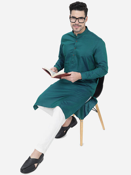 Teal Green Solid Regular Fit Modi Kurta | JadeBlue