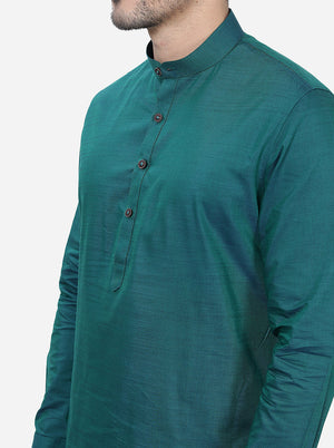 Teal Green Solid Regular Fit Modi Kurta | JadeBlue