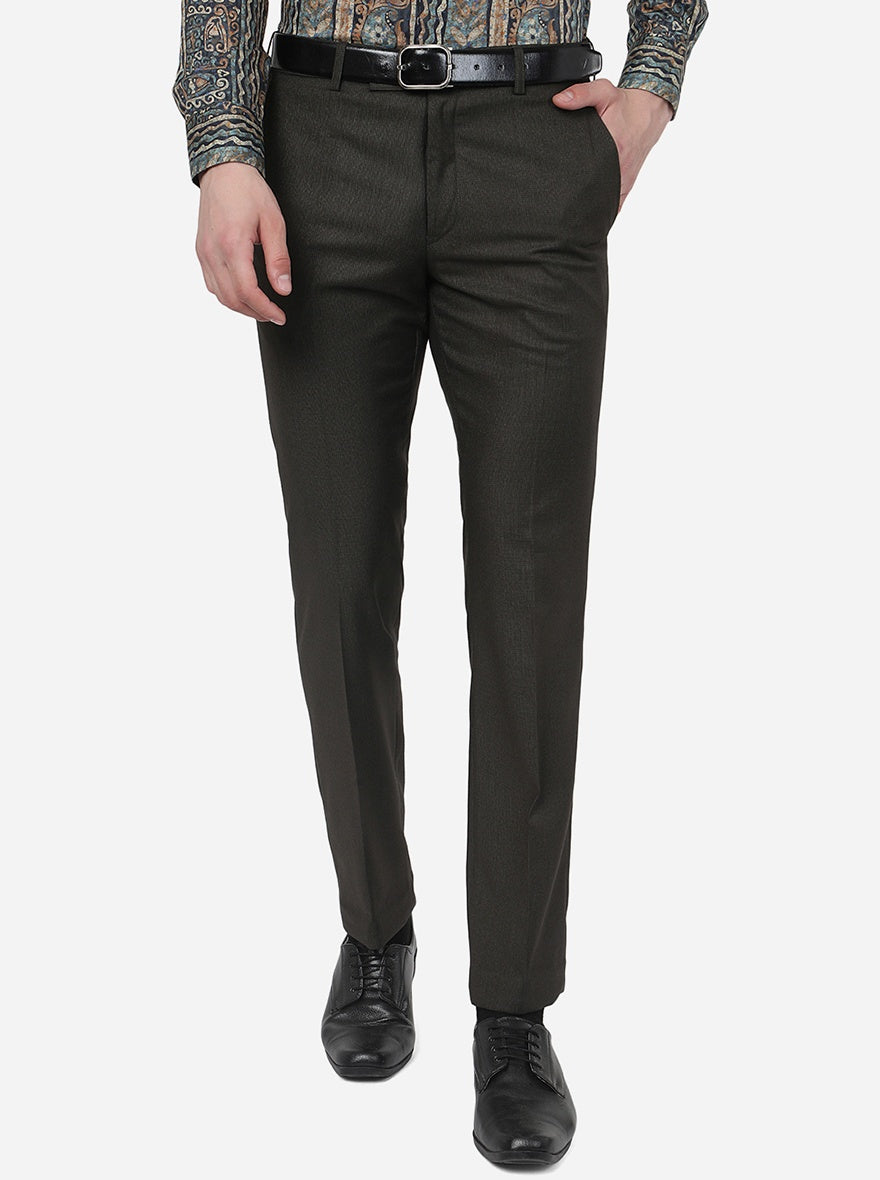 Coffee Brown Solid Slim Fit Formal Trouser | Metal