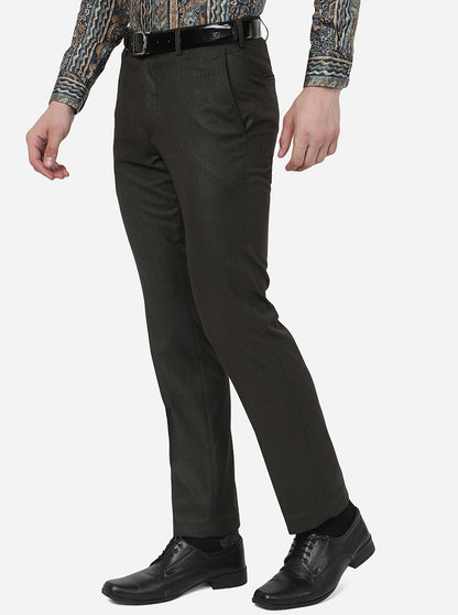 Coffee Brown Solid Slim Fit Formal Trouser | Metal