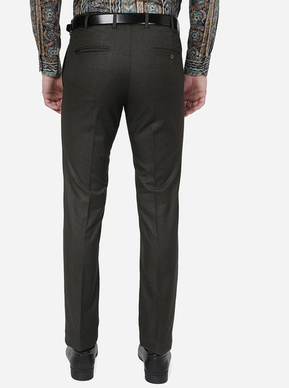 Coffee Brown Solid Slim Fit Formal Trouser | Metal
