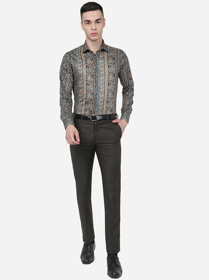 Coffee Brown Solid Slim Fit Formal Trouser | Metal