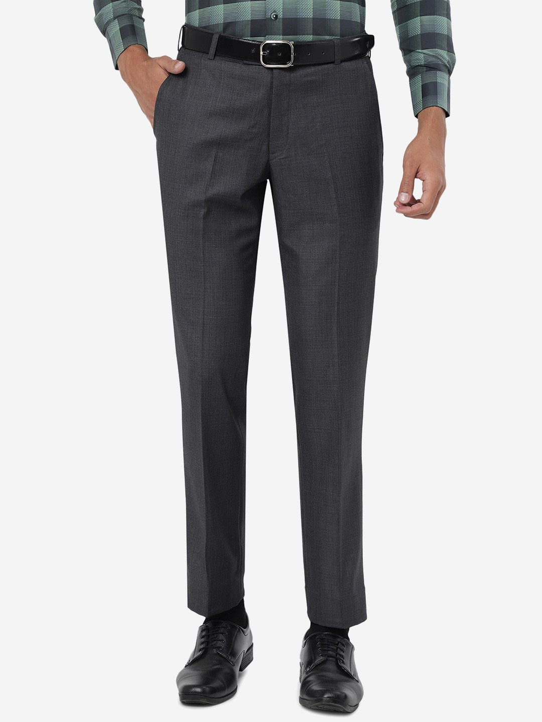 Grey Solid Slim Fit Formal Trouser | Metal