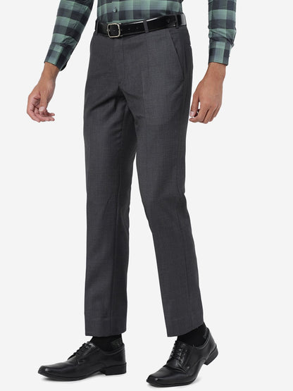 Grey Solid Slim Fit Formal Trouser | Metal