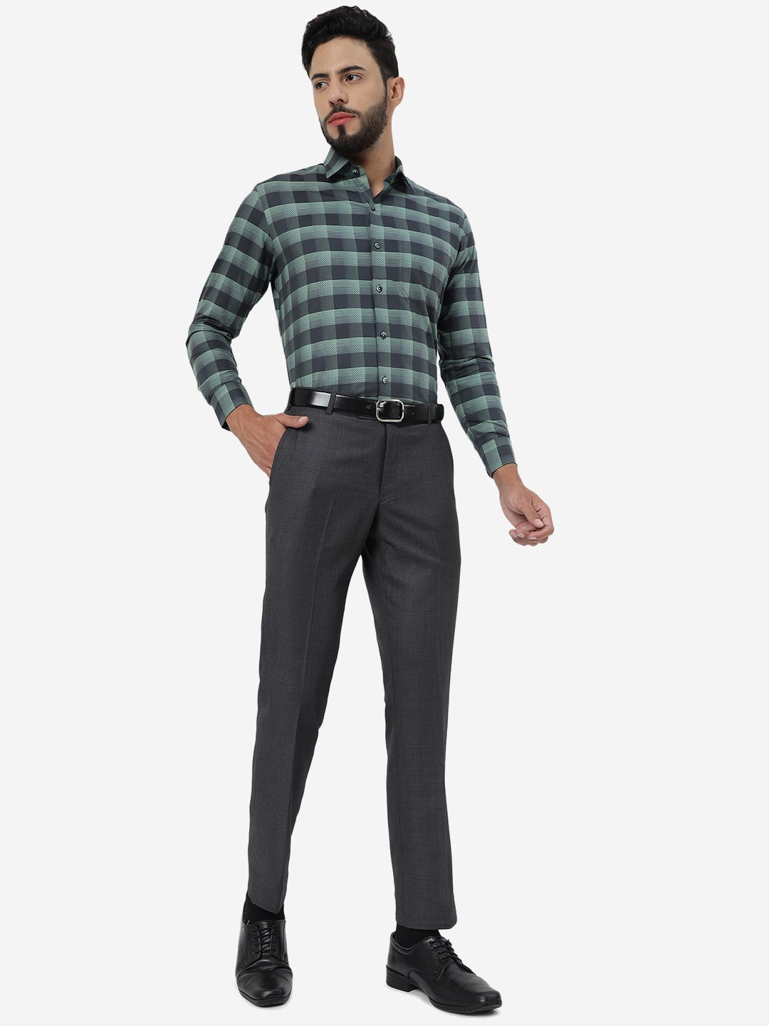 Grey Solid Slim Fit Formal Trouser | Metal