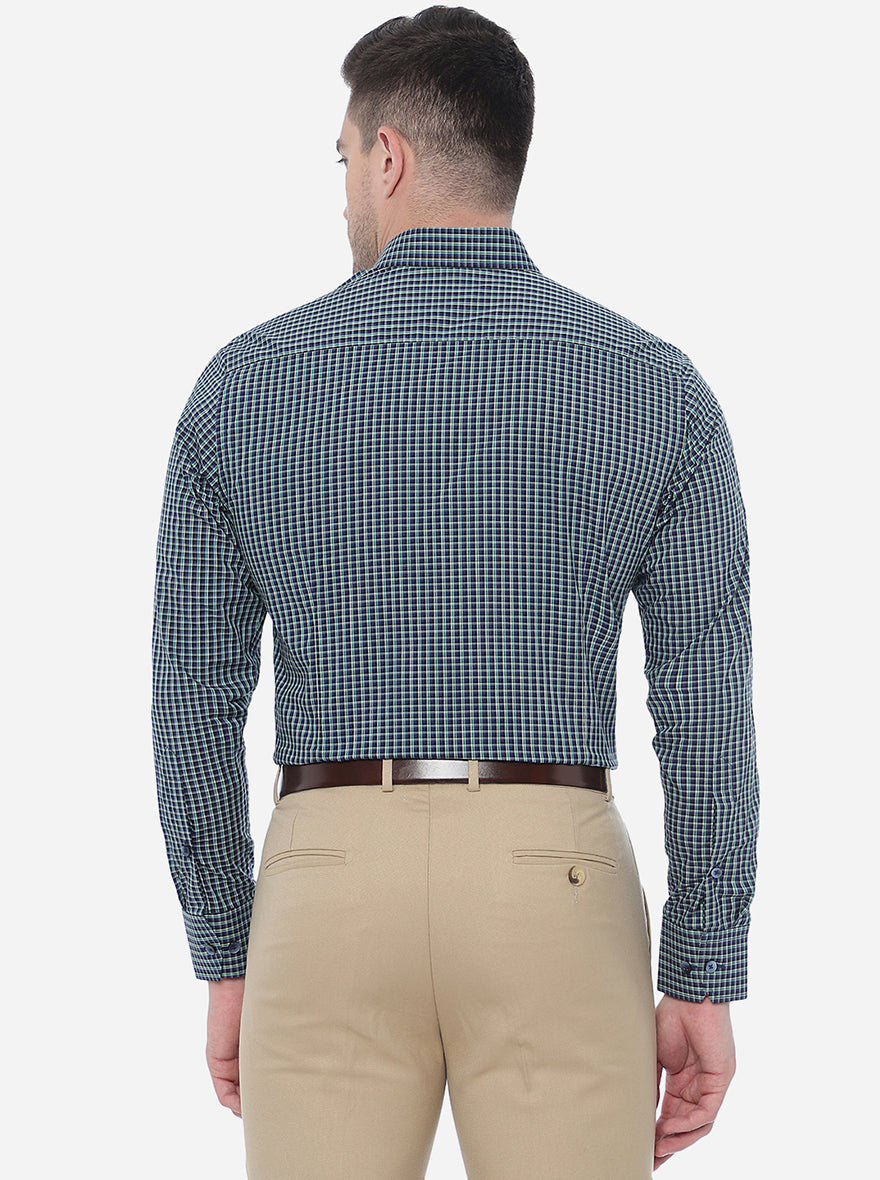 Navy Checked Slim Fit Formal Shirt | Metal