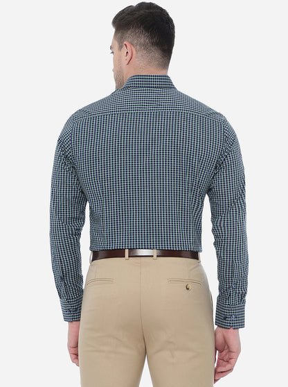Navy Checked Slim Fit Formal Shirt | Metal