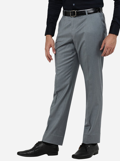Grey Solid Classic Fit Formal Trouser | JadeBlue