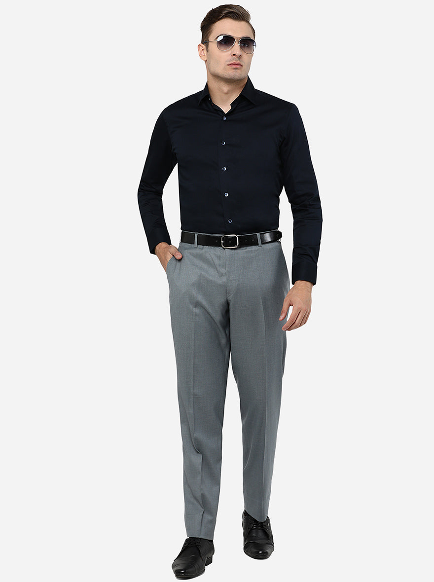 Grey Solid Classic Fit Formal Trouser | JadeBlue