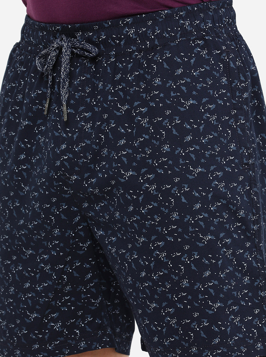 Navy Blue Printed Regular Fit Boxer Shorts | JadeBlue