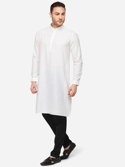Off-White Self Textured Regular Fit Modi Kurta | JadeBlue