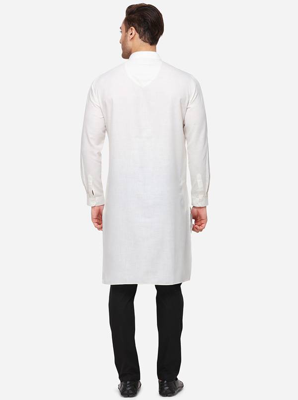 Off-White Self Textured Regular Fit Modi Kurta | JadeBlue