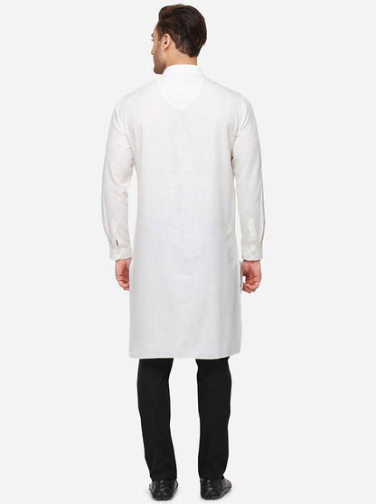 Off-White Self Textured Regular Fit Modi Kurta | JadeBlue
