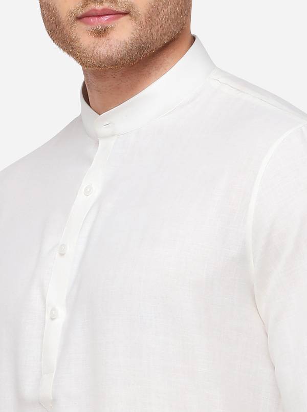 Off-White Self Textured Regular Fit Modi Kurta | JadeBlue