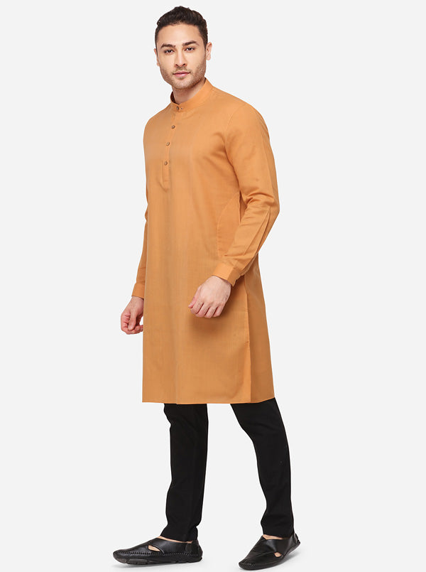 Orange Self Textured Regular Fit Modi Kurta | JadeBlue