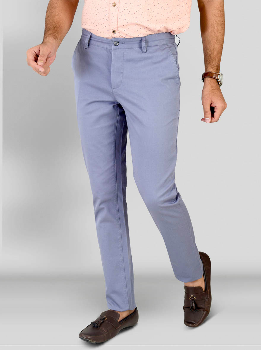 Faded Denim Self Textured Super Slim Fit Chinos | Greenfibre