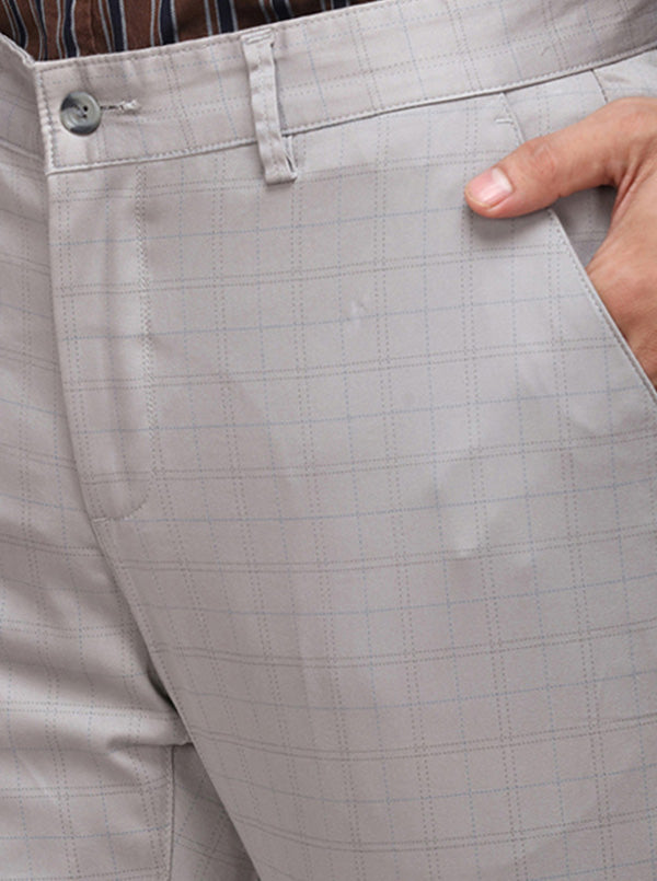 Light Grey Checked Super Slim Fit Casual Trouser | Greenfibre