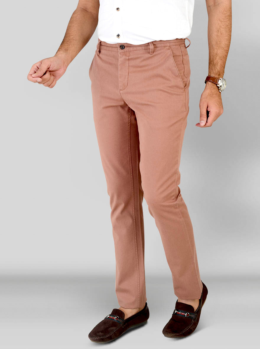Tobacco Brown Self Textured Super Slim Fit Chinos | Greenfibre