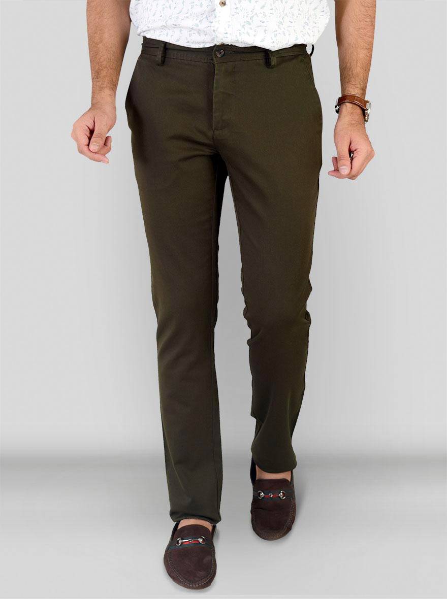 Olive Brown Self Textured Super Slim Fit Chinos | Greenfibre