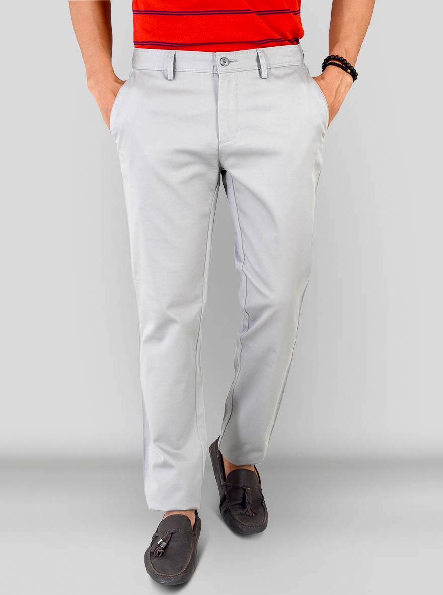 Stone Grey Self Textured Super Slim Fit Chinos | Greenfibre