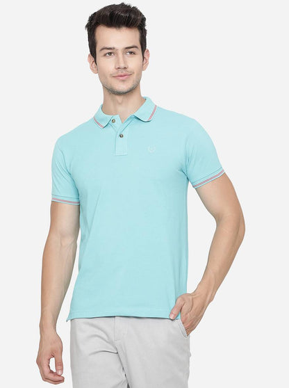 Light Blue Solid Slim Fit Polo T-Shirt | Greenfibre