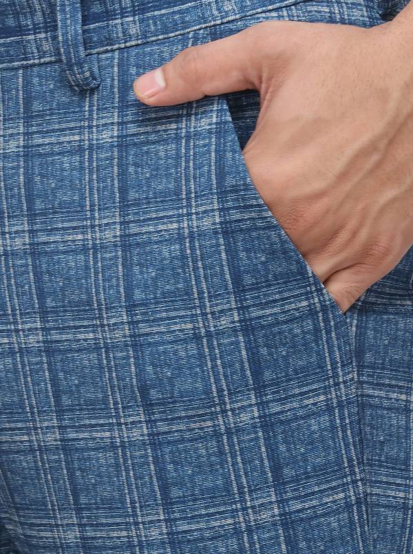 Dusty Blue Checked Venice Fit Casual Trouser | JadeBlue