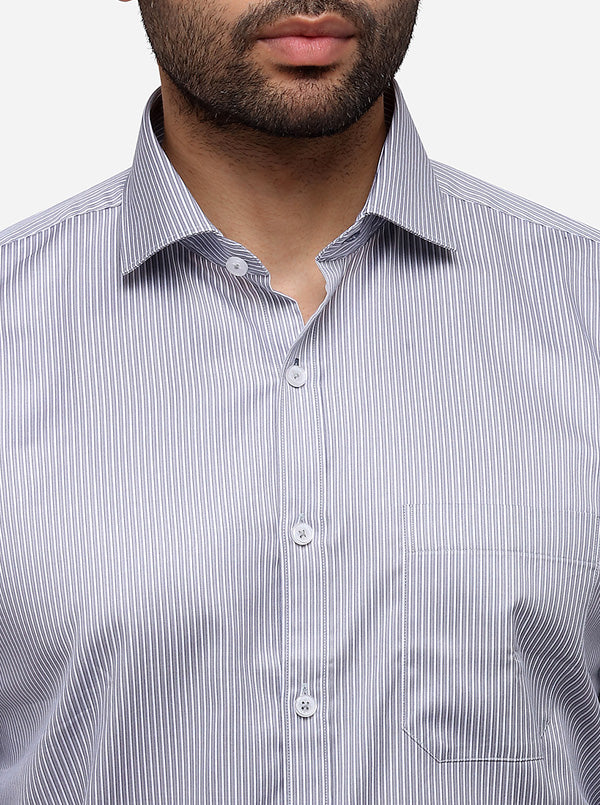 Grey & White Striped Regular Fit Formal Shirt | JadeBlue