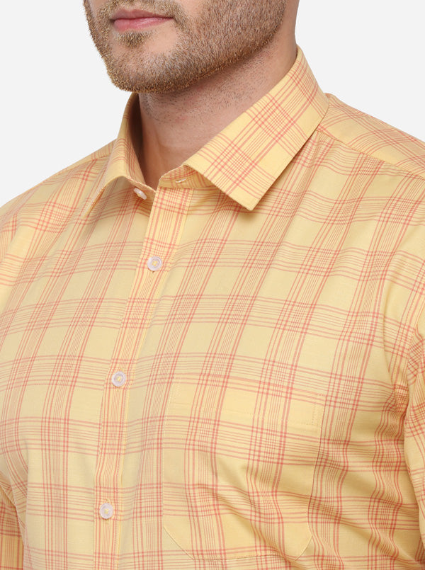 Yellow Checked Regular Fit Formal Shirt | Greenfibre