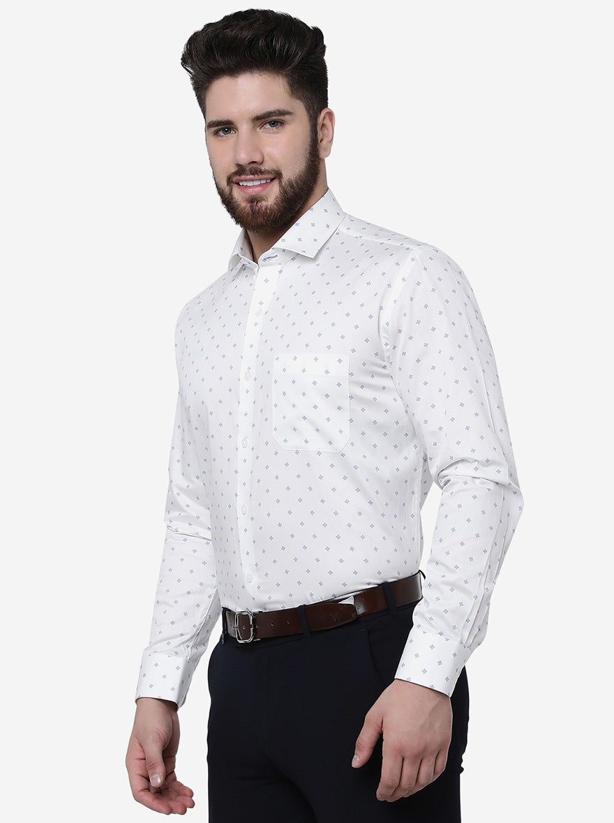 White Printed Regular Fit Formal Shirt | JadeBlue