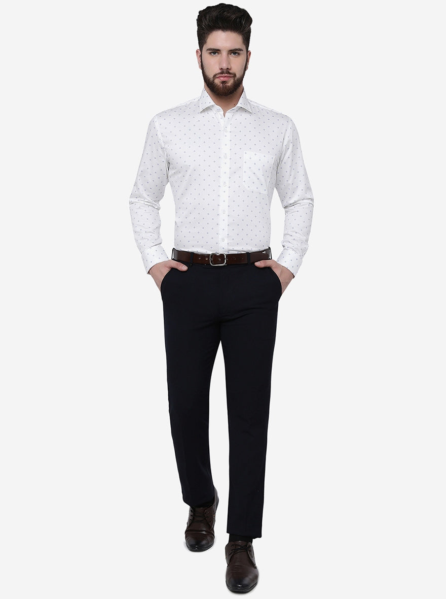 White Printed Regular Fit Formal Shirt | JadeBlue