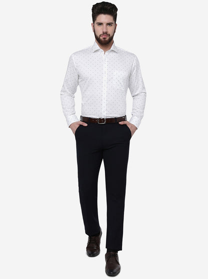 White Printed Regular Fit Formal Shirt | JadeBlue