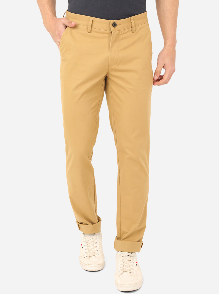 Dark Khaki Solid Uno Fit Casual Trouser | JadeBlue