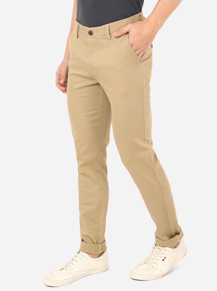 Beige Solid Uno Fit Casual Trouser | JadeBlue