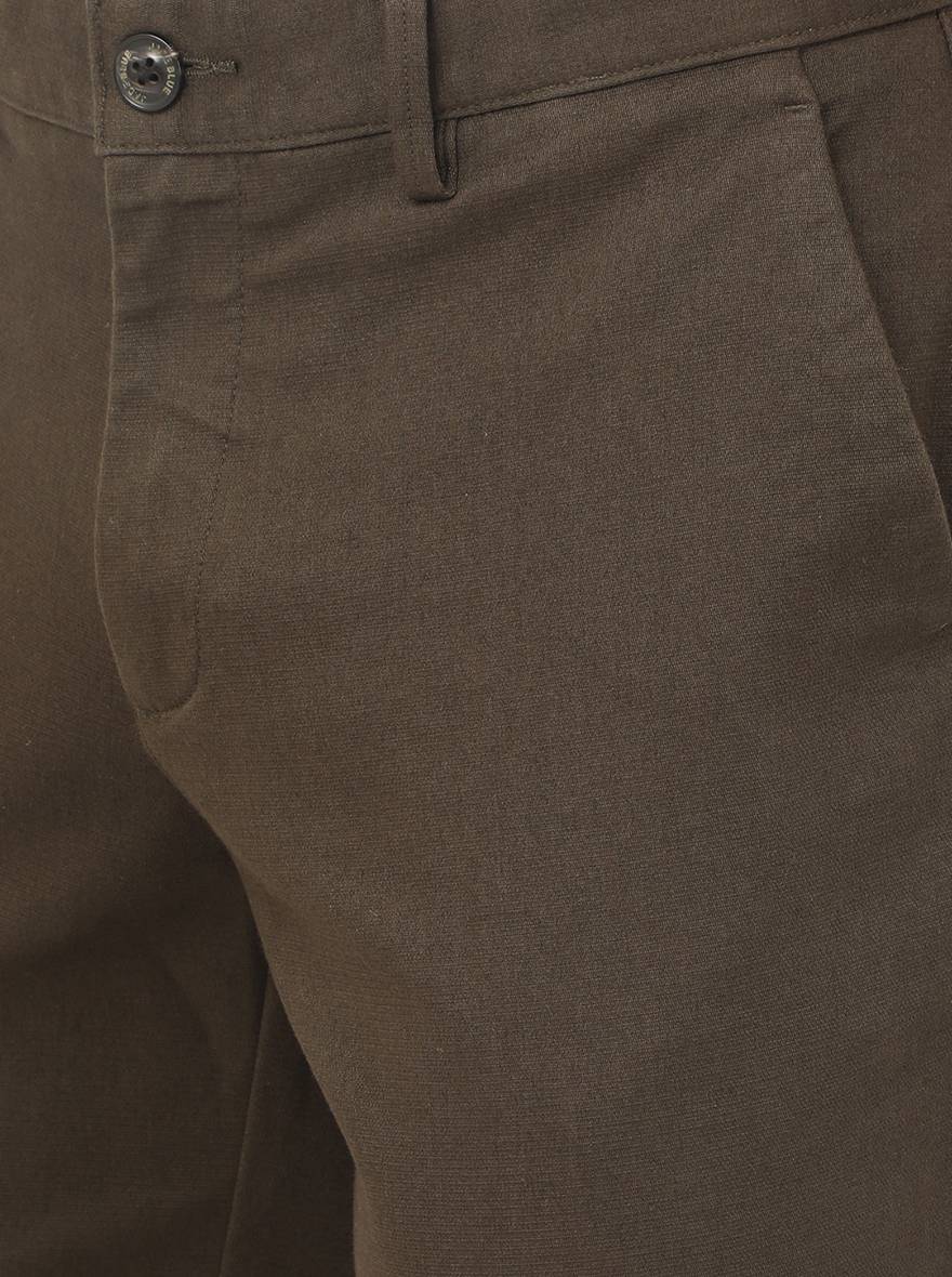 Olive Brown Solid Uno Fit Casual Trouser | JadeBlue